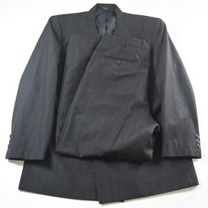 Vtg Mens Double Breasted 42R 34x30 Navy Blue Striped Wool Mens Jacket Pants Suit